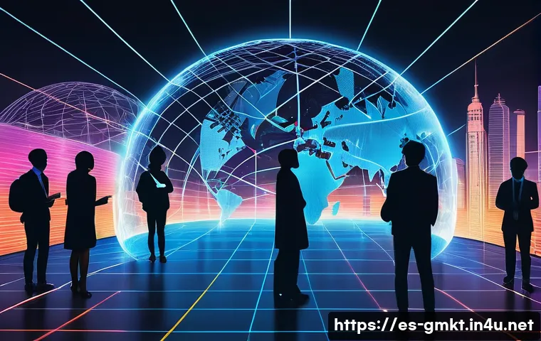 해외마케팅 분야에서의 AI 활용법 - **Prompt: "A vibrant, futuristic image depicting a diverse group of people from various cultures (e....