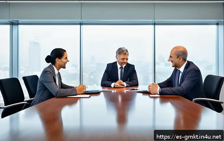 해외마케팅 계약 협상 팁 - A professional international business negotiation scene in a modern conference room, featuring diver...