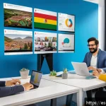 Home 22 해외마케팅 트렌드 팔로우 방법 - A diverse marketing team in a modern office setting collaborating on an international campaign targe...